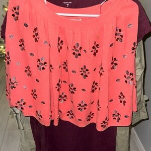 Opening Ceremony Red Sweater with Floral Accents